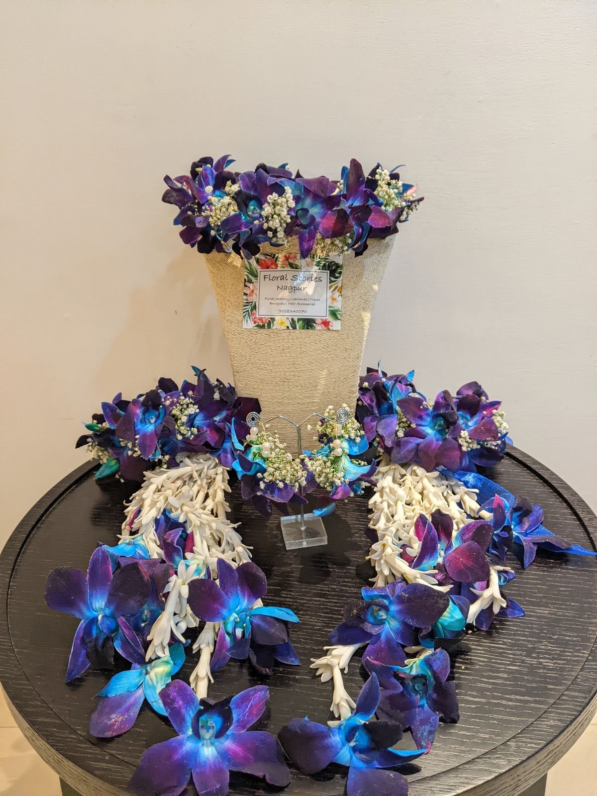 Blue Orchid and Pearl Bridal Jewelry Set