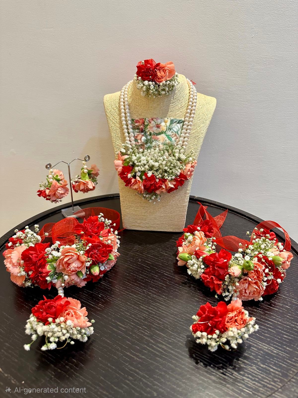Carnation and Pearl Bridal Jewelry Set