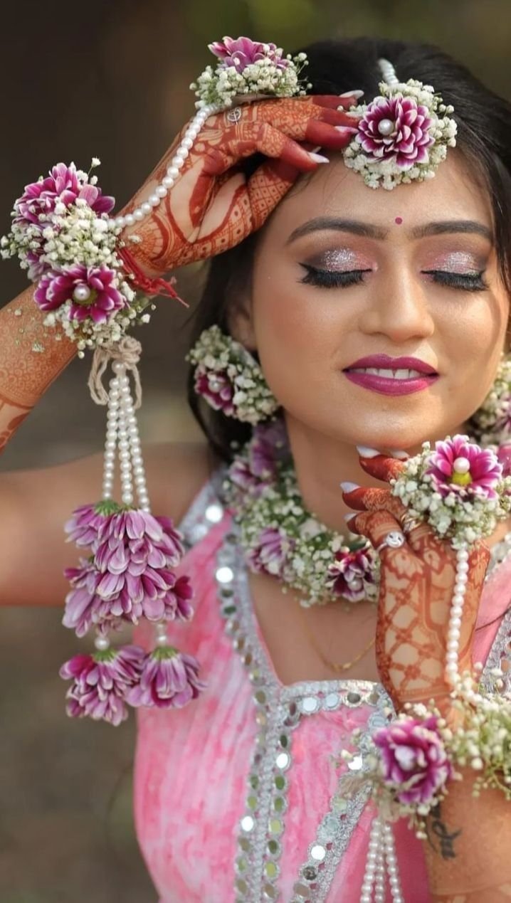 Blue crysenthemum  and Pearl Bridal Jewelry Set